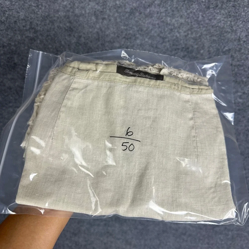 Tommy Bahama 100% Linen Skirt Womens 4 Beige Excellent Ruffle Hem Side Zip Lined